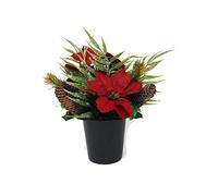 Sincere Floral Frosted Artificial Fern & Poinsettia Christmas Foliage Memorial Grave Pot x 25cm