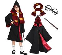Sincere Party 5PCS Magic Hooded Cloak with Wand,Scarf,Glasses,Badge Wizard Costume Set for Boys and Girls 7-9yrs