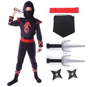 Sincere Party 7pcs Dragon Ninja Costume for Unisex Kids,Ninja Dress Up Role Play Outfit with Accessories 9-11years