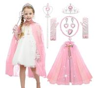 Sincere Party 9pcs Girl's pink tulle cape princess cape with plastic jewelries costume set gift for girl's 3-8years