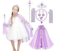 Sincere Party 9pcs Girl's purple tulle cape princess cape with plastic jewelries costume set gift for girl's 3-8years