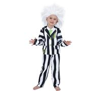 Sincere Party Classic Black and White Striped Suit Ghost Costume Includes a Jacket with an Attached Shirt,Tie,Wig and Matching Pants XL(10-12)