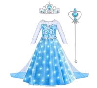 Sincere Party Classic Light Up Elsa Princess Dress with Tulle Cape,Wand,Tiara Perfect for World Book Day,Xmas Gift for Girls 7-8 years