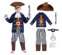 Sincere Party Deluxe Captain Pirate Costume for Boys,Royal Pirate Costume With EVA Sword and EVA Compass for Kids 5-6 Years
