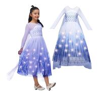 Sincere Party Deluxe Light Up Elsa Princess Dress Multi Skirt Layers,Fluffy and Perfect for World Book Day,Xmas Gift for Girls 9-10 years