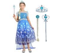 Sincere Party Deluxe Light Up Elsa Princess Dress with Plait,Wand,Tiara Perfect for World Book Day,Xmas Gift for Girls 9-10 years