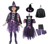 Sincere Party Deluxe Light Up Purple Witch Costume with Hat,Tights,Cape for Girls 5-6years.