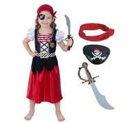 Sincere Party Girls Pirate Costume,2024 New Pirate Dress with Headband,Cutlass,Eye-patch Size 5-6years