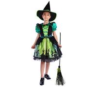 Sincere Party Girls Posh Witch Costume Fully Lined Underskirt Fluffy Halloween Witch Costume with Posh Witch Hat for Girls 3-4years.