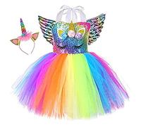 Sincere Party Girls Unicorn Tulle Tutu Dress Fluffy Rainbow Unicorn Birthday Dress with Headband and Wings 6-7years
