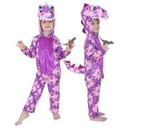 Sincere Party Pink Purple Sublimation Print T-Rex Dinosaur Costume for Little Boys and Girls, Dinosaur Oneise with T-Rex Statue Toy for 2-3 years