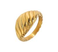 Sincerely Hooked 18K Gold Plated Croissant Braided Ring, Stainless-Steel Base Chunky Twisted Signet Dome Ring Wedding Minimalist Jewelry Size 6 to 8, 6, 18K Gold Plated Stainless Steel, No Gemstone