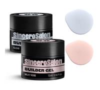 Sincero Salon Solid Builder Gel Set - Clear & Milky Rose - Hard Builder Gel for Nail Extension Repair and Strengthening - Self-Leveling Formula - Ideal for Use with Forms - 2x15ml