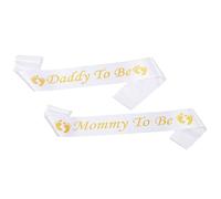 SinChic Mommy To Be Sash Daddy To Be Sash,2 PCS Gold and White Mummy And Daddy To Be Sash for Baby Shower with Foot Prints Bear Patterns Baby Shower Sashes