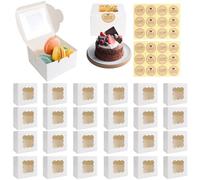 SinChic Single Bakery Boxes,24 PCS Individual Cupcake Boxes 1 Hole Cup Cake Box Small Muffin Container Cookie Bakery Boxe with Window and 24 Stickers for Wedding Birthday Party Favors