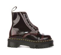 Leather Ankle Boots with Flat Heel Burgundy Red