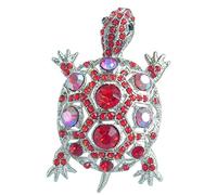 Sindary 2.36" Cute Animal Turtle Tortoise Brooch Pin Pendant Austrian Crystal UKB3631 (Silver-Tone Red)
