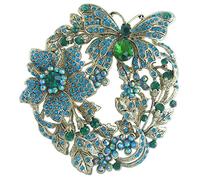 Sindary 3.54" Charming Animal Insect Butterfly Brooch Pin Austrian Crystal UKB4489 (Gold-Tone Turquoise Green)