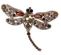 Sindary 3.7 Inch Charming Insect Dragonfly Brooch Pin Pendant Austrian Crystals UKB5684B (Gold-tone Beige)