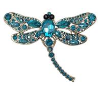 Sindary 3.7 Inch Charming Insect Dragonfly Brooch Pin Pendant Austrian Crystals UKB5684B (Gold-tone Lake Blue)