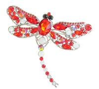 Sindary 3.7 Inch Charming Insect Dragonfly Brooch Pin Pendant Austrian Crystals UKB5684B (Silver-tone Red)