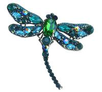 Sindary 3.74" Charming Insect Dragonfly Brooch Pin Pendant Austrian Crystal UKB5684 (Gold-Tone Green)