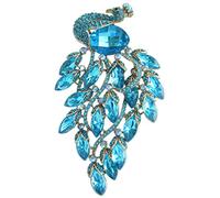 Sindary 4.1 Inch Pretty Animal Peacock Peafowl Brooch Pin Pendant Austrian Crystals UKB6543B (Gold-tone Blue)