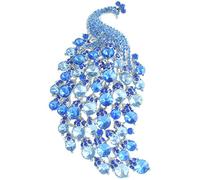 Sindary 4.3 Inch Animal Bird Peafowl Peacock Brooch Pin Pendant Rhinestone Crystals UKB5651B (Silver-tone Blue)