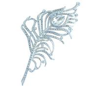 Sindary 4.9 Inch Elegant Peacock Peafowl Feather Brooch Pin Pendant Rhinestone Crystals UKB5860B (Silver-tone Clear)