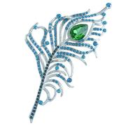 Sindary 4.9 Inch Elegant Peacock Peafowl Feather Brooch Pin Pendant Rhinestone Crystals UKB5860B (Silver-tone Green)