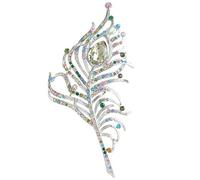 Sindary 4.9 Inch Elegant Peacock Peafowl Feather Brooch Pin Pendant Rhinestone Crystals UKB5860B (Silver-tone Multicolor)