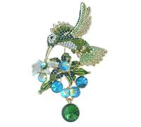 Sindary Charming 3.54" Animal Hummingbird Brooch Pin Austrian Crystal Pendant UKB6385 (Gold-Tone Green)