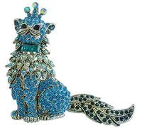 Sindary Charming Animal 4.72" Crown Cat Kitty Brooch Pin Pendant Austrian Crystal UKB5953 (Gold-Tone Turquoise)