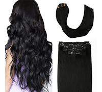 Sindra Clip in Hair Extensions 100g 14 Inch 6pcs Jet Black Real Human Hair Clip in Extensions for Women Straight#1,14"