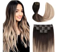 Sindra Clip in Hair Extensions, 22 Inch Balayage Dark Brown to Chestnut Brown and Dirty Blonde 120g 6pcs Clip in Real Human Hair Extensions Double Weft #2/6/18 22"