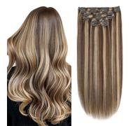 Sindra Clip In Hair Extensions Human Hair, 16 Inch Balayage Chocolate Brown to Caramel Blonde 100g 6 Pieces Straight Natural Clip in Extension for Women #4/27,16''