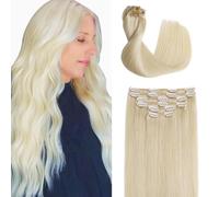 Sindra Clip in Hair Extensions Real Human Hair 18 Inch Platinum Blonde Clip in Extensions Double Weft 6 Pieces 120g #60 18"