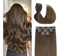 Sindra Clip in Hair Extensions Real Human Hair Medium Brown Hair Extensions Clip in Straight Full Head Double Weft for Women 100g 6pcs 14 Inch #4