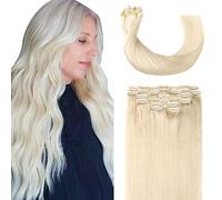 Sindra Clip-In Real Hair Extensions, Human Hair, 14 Inches/35 cm, 6 Pieces, 100 g, Platinum Blonde, Silky Natural Real Hair Extensions, C#60, 14 Inches
