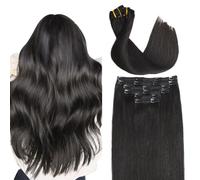 Sindra Clip-In Real Hair Extensions, Human Hair Extensions, 20 Inches, 50 cm, 6 Pieces, 120 g, Natural Black, Clip-In Hair Extensions, Silky Natural, C#1B, 20 Inches