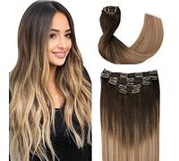 Sindra Clip-In Real Human Hair Extensions, Balayage Dark Brown to Dirty Blonde, 50 cm, 6 Pieces, 120 g, Natural Hair Extensions, Straight, C#2/6/18, 20 Inches