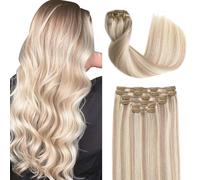 Sindra Hair Extensions Real Human Hair Clip ins 14Inch Highlighted Bleach Blonde Ash Blonde Clip in Hair Extensions Remy For Woman 100G 6Pcs #18p613 14"