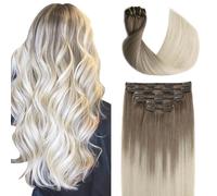 Sindra Real Hair Clip-In Human Hair Extensions Natural Hair Extensions Natural 40 cm 100 g 6 Pieces Clip-In Extensions Real Hair Ombre Ash Brown to Platinum Blonde Straight C#8T60 16 Inches