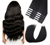 Sindra Tape-In Extensions, Real Human Hair, Black, 20 Pieces, 50 g, 55 cm, Invisible Tape-In Extensions, Real Hair, Remy, Silky Straight, Skin Weft, T#1, 22 Inches