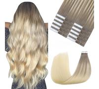 Sindra Tape-In Real Hair Extensions, 40 cm, 50 g, Pack of 20, Ash Brown to Platinum Blonde Hair Extensions, Real Human Hair, Natural Invisible Hair, #8T60