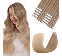 Sindra Tape-In Real Hair Extensions, Ash Blonde to Bleach Blonde, 20 Pieces, 50 g, 55 cm, Silky Straight, Real Human Hair, T#10/16/16, 22 Inches