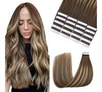 Sindra Tape-In Real Hair Extensions, Balayage, Chocolate Brown to Caramel Brown, 20 Pieces, 50 g, 50 cm, Remy Real Hair Extensions, Tape Extensions, Silky Straight, Invisible Tape Ins, #4/27/4, 20