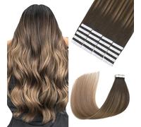 Sindra Tape-In Real Human Hair Extensions, Dark Brown to Dirty Blonde, 20 Pieces, 50 g, 35 cm, Remy Silky Straight, Invisible, T#2/6/18, 14 Inches