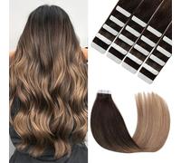 Sindra Tape-In Real Human Hair Extensions, Dark Brown to Dirty Blonde, 20 Pieces, 50 g, 50 cm, Invisible Remy Real Hair Extensions, T#2/6/18, 22 Inches