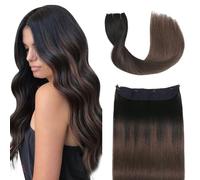 Sindra Wire Hair Extensions Real Human Hair 18 Inch 80g Ombre Natural Black to Medium Brown Invisible Fish Line Hair Extensions For Women (#1B/4-18inch)